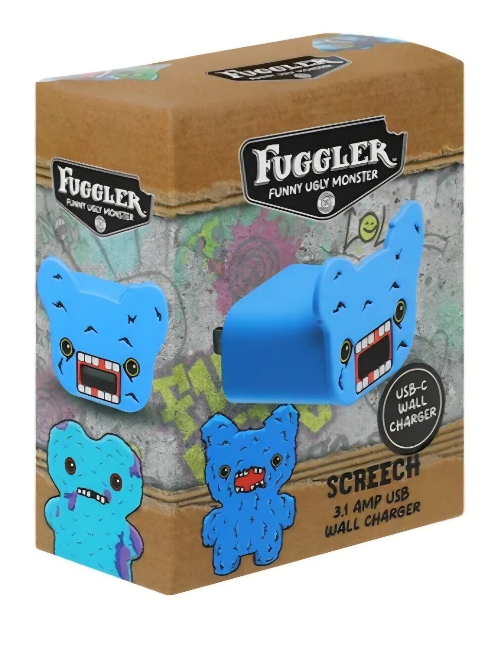 Fuggler USB Wall Charger Screech Funny Ugly Monster USB-C 3.1 Amp Block New